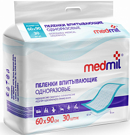 Пеленки впитывающие одноразовые Медмил (MEDMIL) Оптима 60х90 см 30 шт